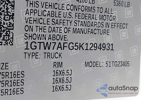 2019 GMC Savana Work Van from USA, damaged, VIN 1GTW7AFG5K1294931